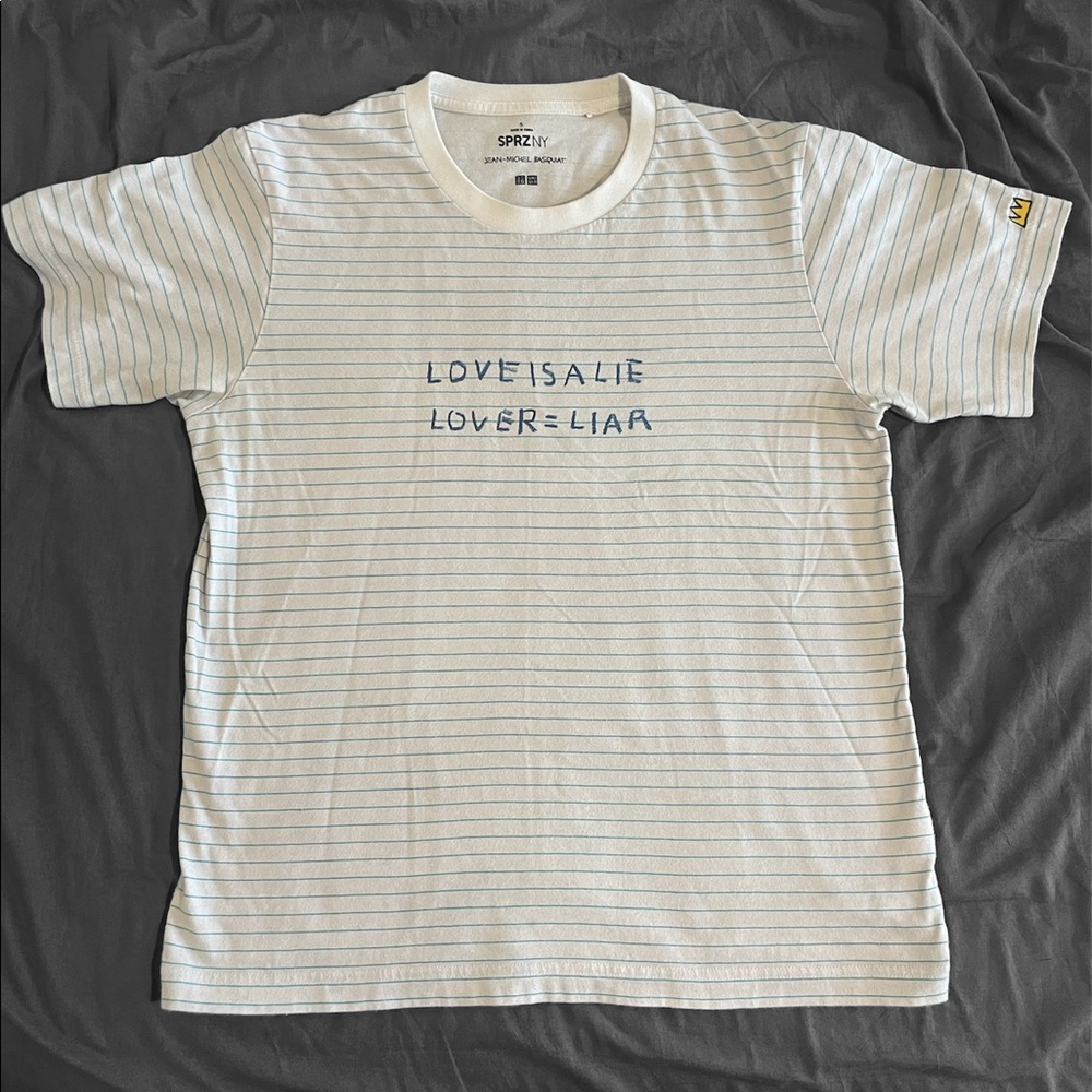 Uniqlo SPRZNY Jean-Michel Basquiat Lover Liar Striped Notebook Tee Men’s Small